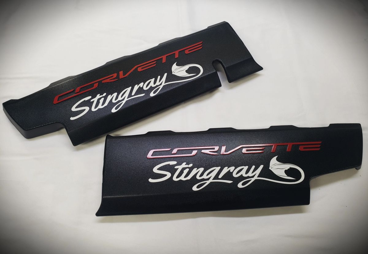 C7 Corvette Custom Fuel Rail Cover Set White Stingray